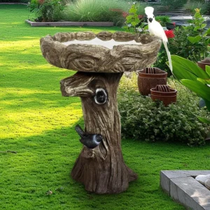 Rustic Woodland Pedestal Birdbath Fountain